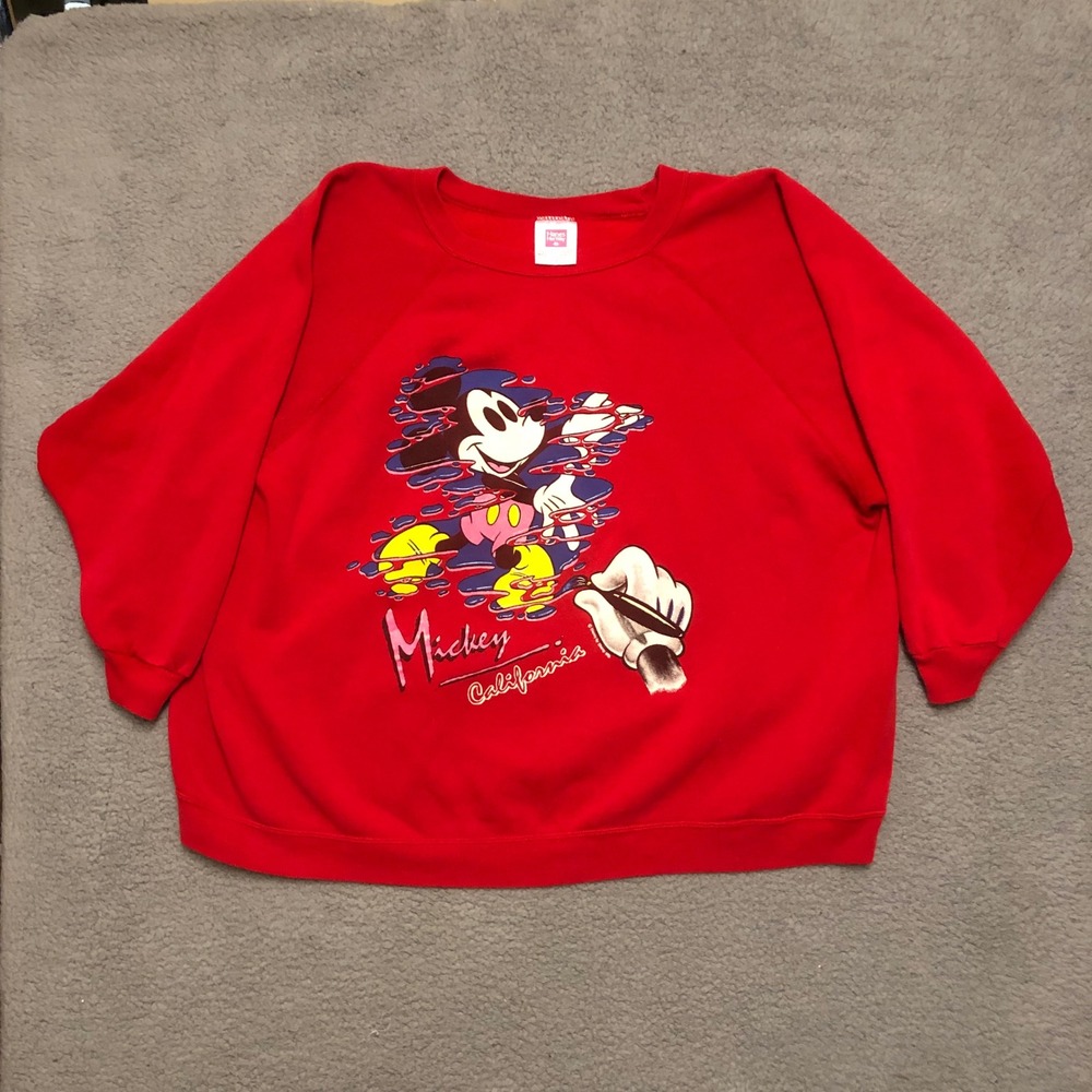 Vintage Disney‎ Mickey California Red Raglan Sweatshirt Oversized Crewneck XL